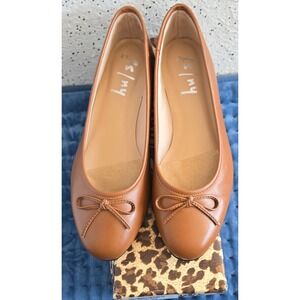 FS/NY French Sole Emerald Ballet Flats Cognac Brown Napa Leather Bow 8.5M 1016CN
